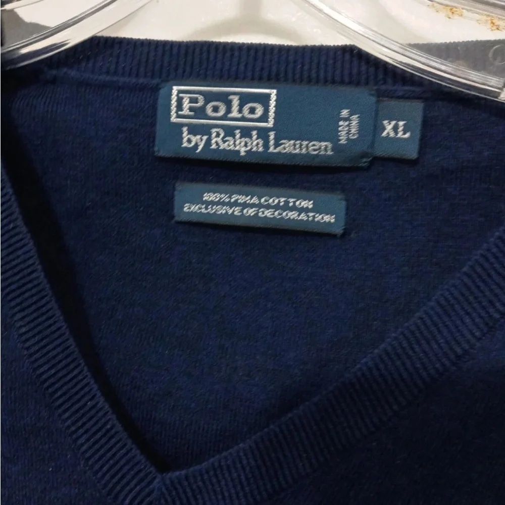 Polo Ralph Lauren Men’s Navy blue Pima cotton pullover V Neck sweater vest XL